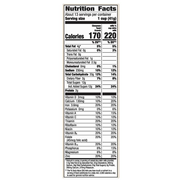 cinnamon toast crunch nutrition label